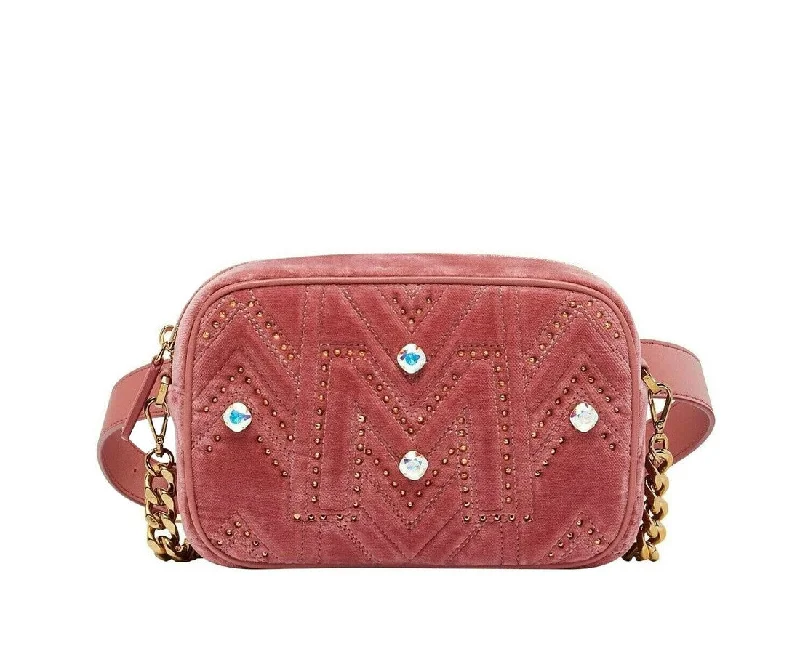 MCM Women's Pink Velvet Crystal Studs Crossbody Camera Bag MYZ9SVZ01QB001