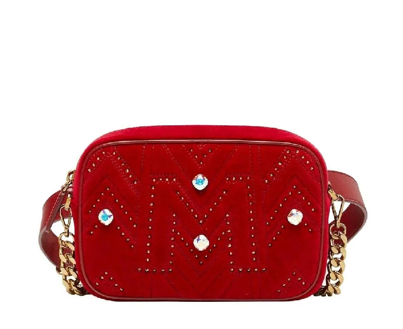 MCM Women's Red Velvet Crystal Studs Crossbody Camera Belt Bag MYZ9SVZ01RJ00