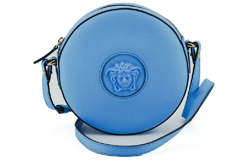 Versace Chic Blue Leather Round Shoulder Women's Bag