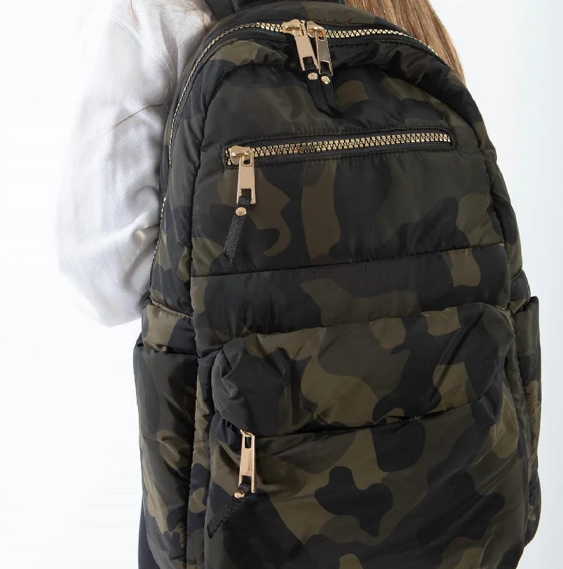 Quilted Nylon Backpack In Camo