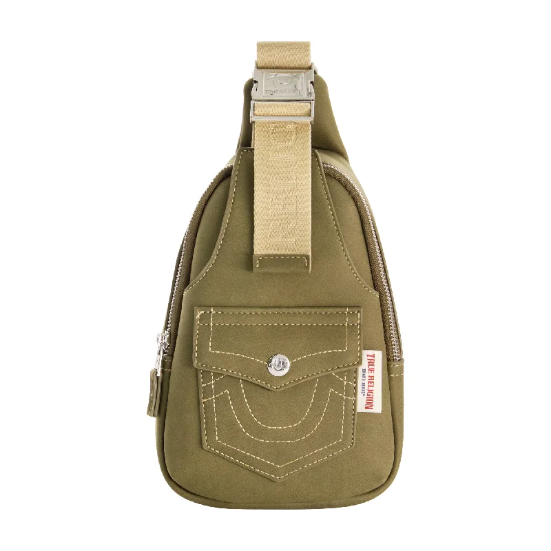 True Religion Suede Sling with Horseshoe Front pocket