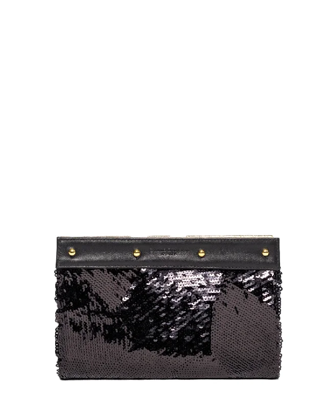 Lizzie Reversible Clutch Cover: Champagne Pearl Stingray to Black Geometric Sequins