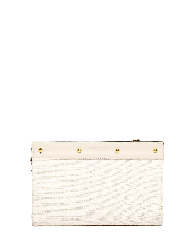 Lizzie Reversible Clutch Cover: Grey Lizard reversing to Dove White Raffia