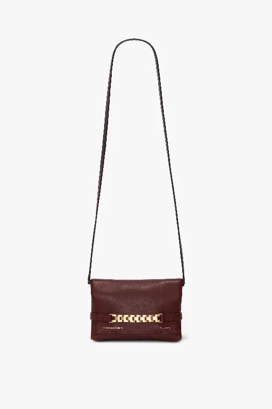 Mini Chain Pouch Bag With Long Strap In Burgundy Leather