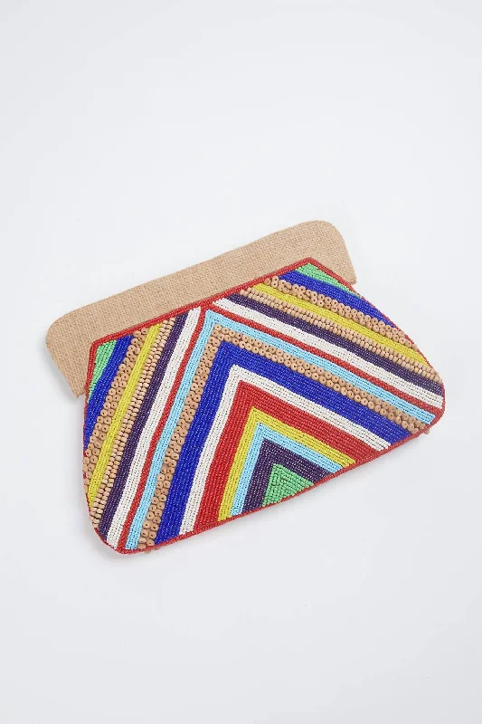 Vee Handmade Beaded Clutch Bag In Multi