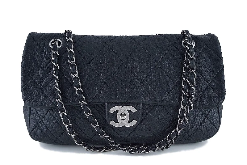 Chanel Black Le Marais Pebbled Quilted Classic Jumbo Flap Bag