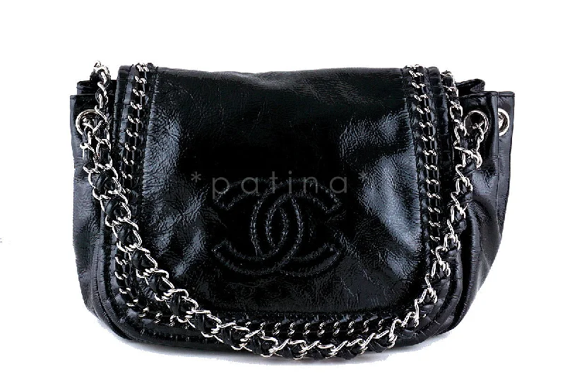 Chanel Black Patent Luxury Ligne Jumbo Flap Bag