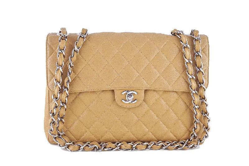 Chanel Camel Beige Caviar Jumbo Quilted Classic 2.55 Flap Bag