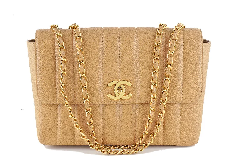 Chanel Camel Beige Caviar Vintage Mademoiselle Classic Tall Flap Bag