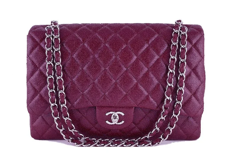 Chanel Dark Red 13in. Caviar Maxi Quilted Classic 2.55 Jumbo XL Flap Bag