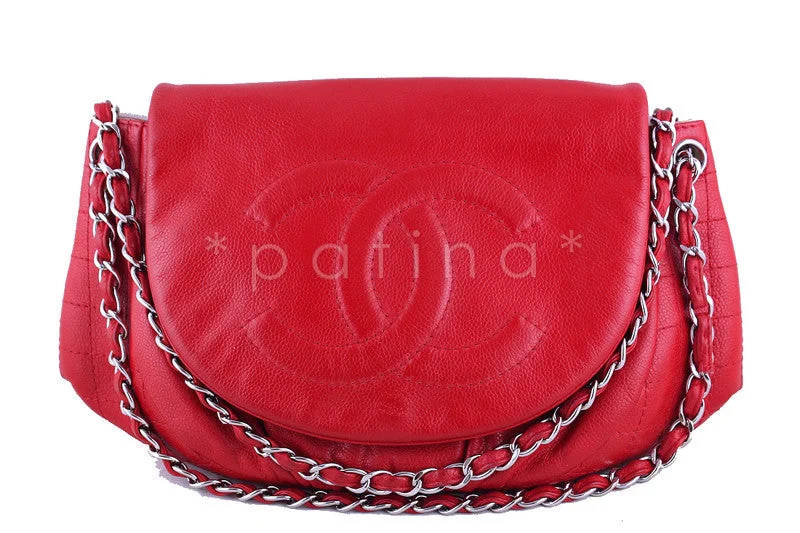 Chanel Red Caviar Half Moon Jumbo XL Timeless Flap Bag