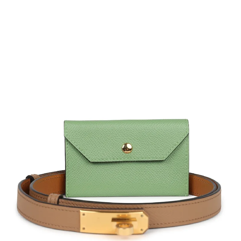 Hermes Kelly Pocket Belt 18 Vert Criquet/Chai/Bleu Frida Epsom Gold Hardware