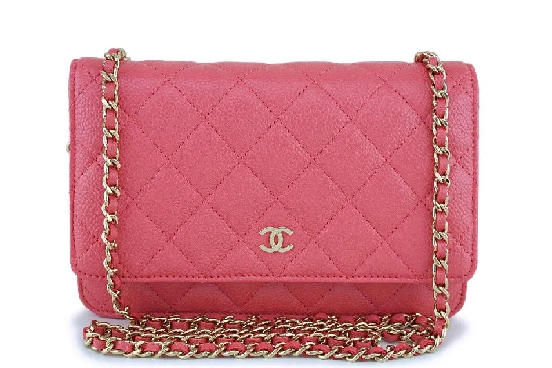 New 18S Chanel Pink Caviar Classic Quilted WOC Wallet on Chain Flap Bag GHW