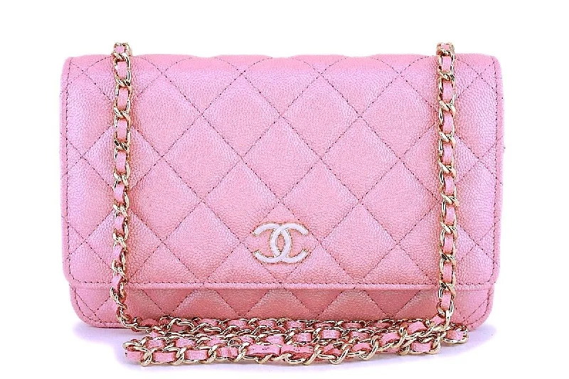 NIB 19S Chanel Iridescent Pink Pearly CC Wallet on Chain WOC Flap Bag