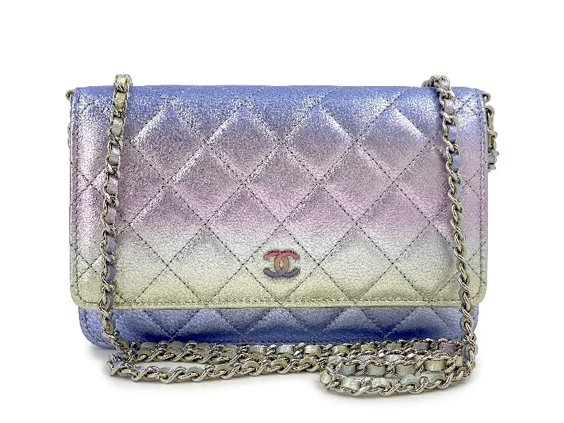 NIB 21K Chanel Iridescent Pink Purple Ombre Wallet on Chain WOC Flap Bag