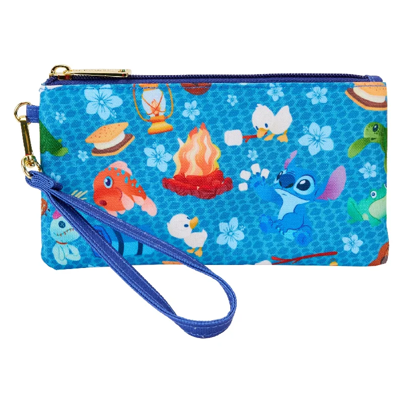 Disney Lilo and Stitch Camping Cuties All-Over Print Nylon Loungefly  Zipper Pouch Wristlet