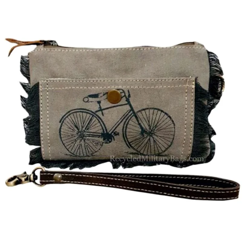 Fringe Bicycle Wristlet Purse made of Sustainable Canvas