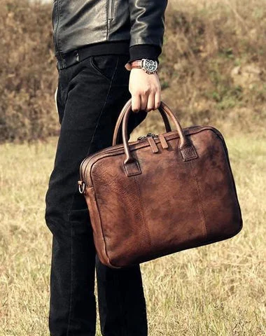 Vintage Leather Mens Brown Briefcase Work Bag Laptop Bag Business Bag for Men