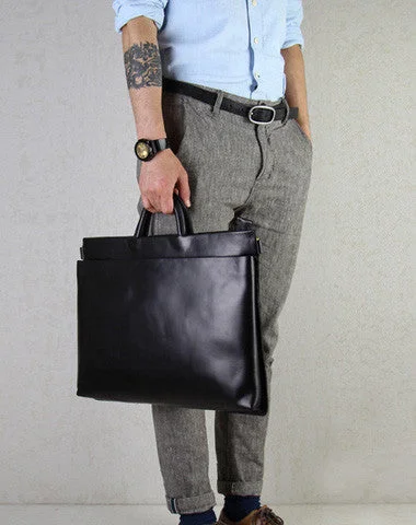 Slim black leather men Briefcase black shoulder laptop Briefcase Business Briefcase Work bag