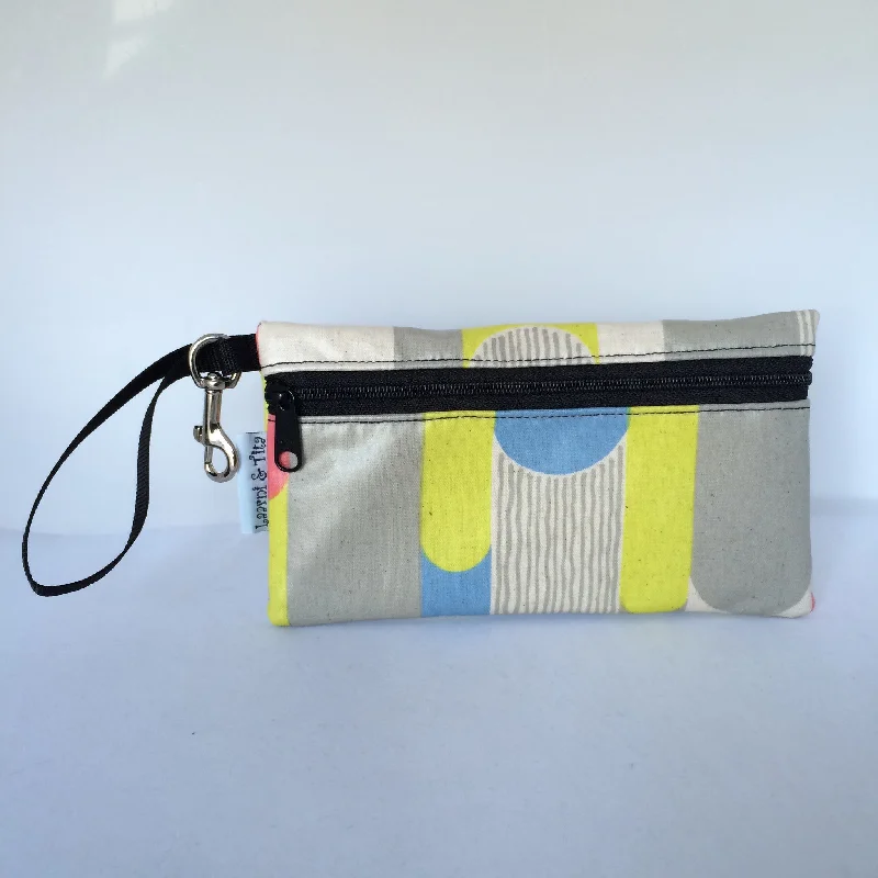 Large Wristlet in Gray Blue and Yellow