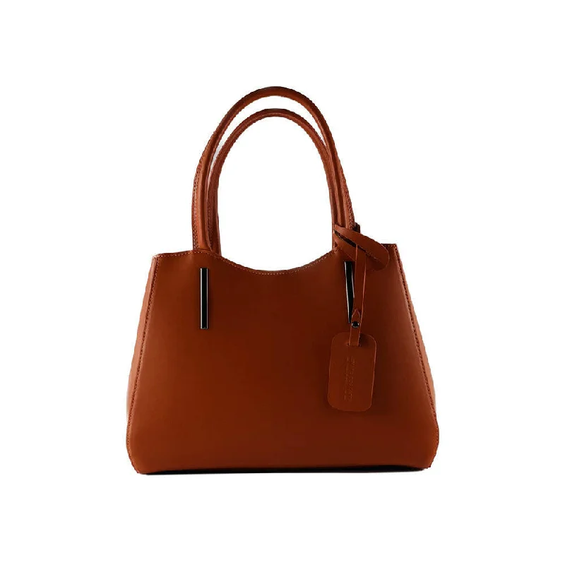 RB1004AM | Genuine Leather Handbag with removable shoulder strap and gunmetal metal snap hook attachments - Paprika color