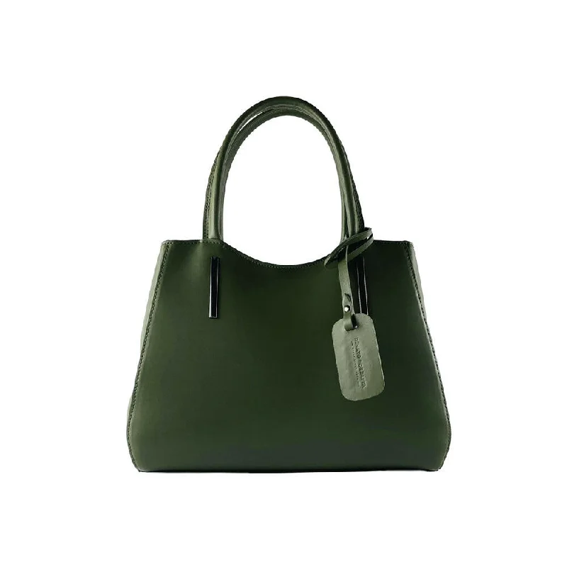 RB1004E | Handbag with removable shoulder strap and attachments with metal snap-hooks in Gunmetal - Green color