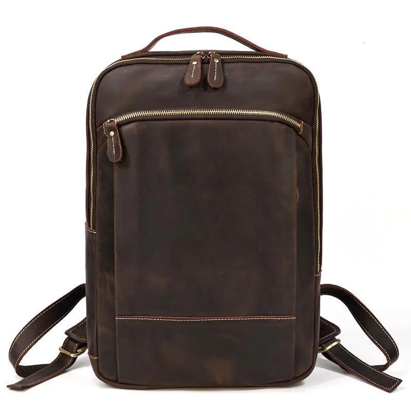 Mens Fashion Leather Backpacks Net Cloth Backing Laptop Bag