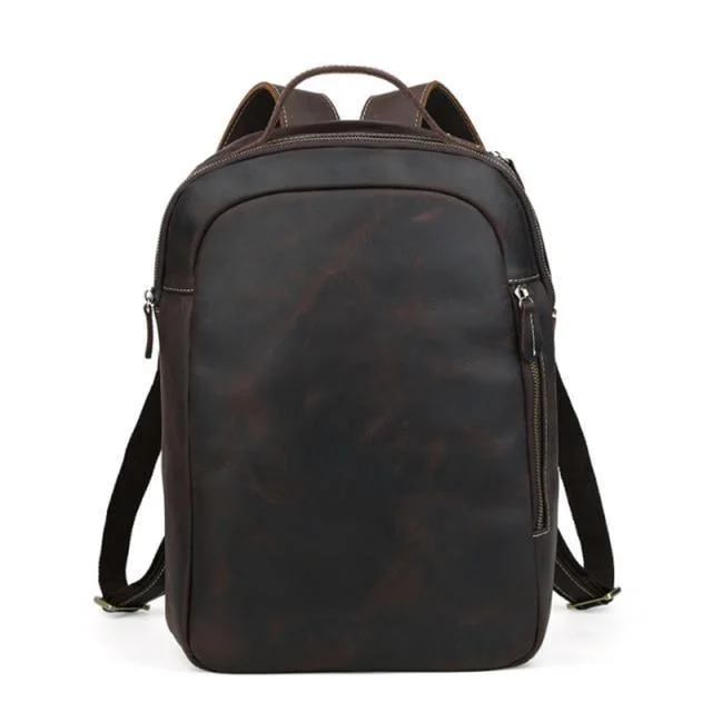 Mens Crazy Horse Leather Backpack Laptop Travel Backpack