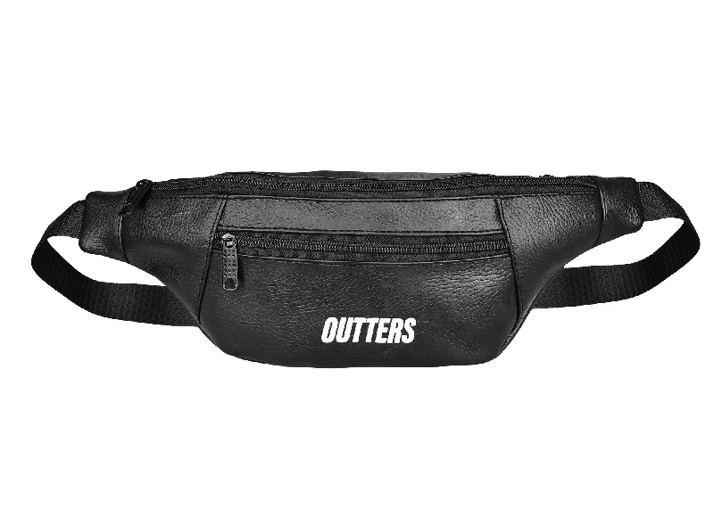 Outters Large Crossbody Leather Fanny Pack with 3-Zipper Pockets