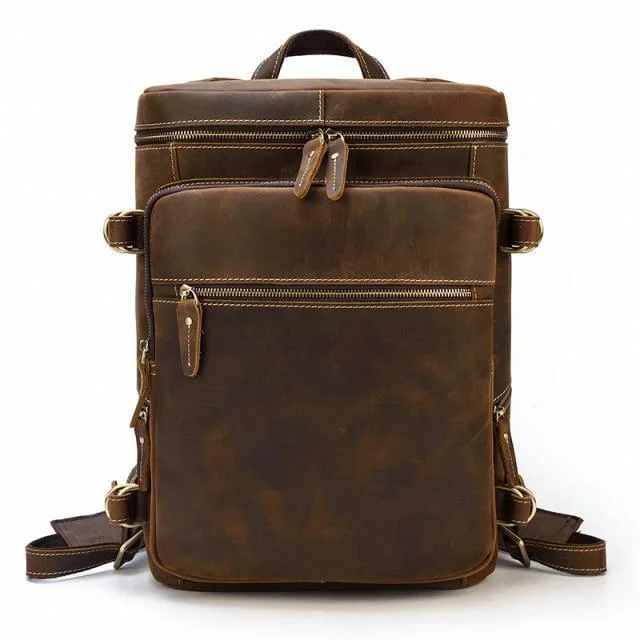 Vintage Mens Leather Backpack Retro Rucksack Travel Bag